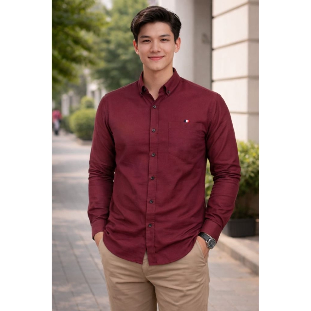 MENSBATIK KEMEJA POLOS PANJANG BROKEN KHAKI LONG PRIA MODERN LIMITED TERBARU