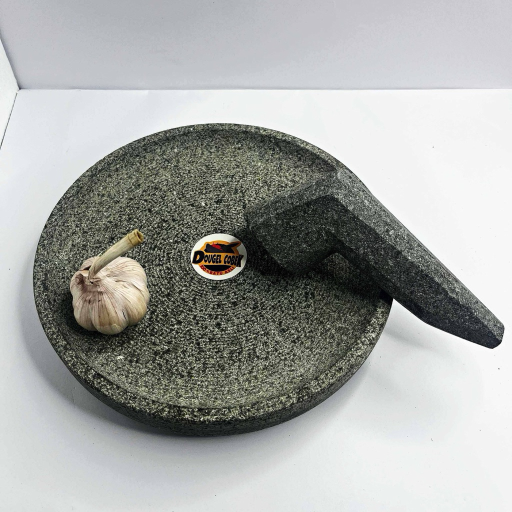 Cobek Batu Asli 24cm Anti Luntur GRATIS ULEKAN