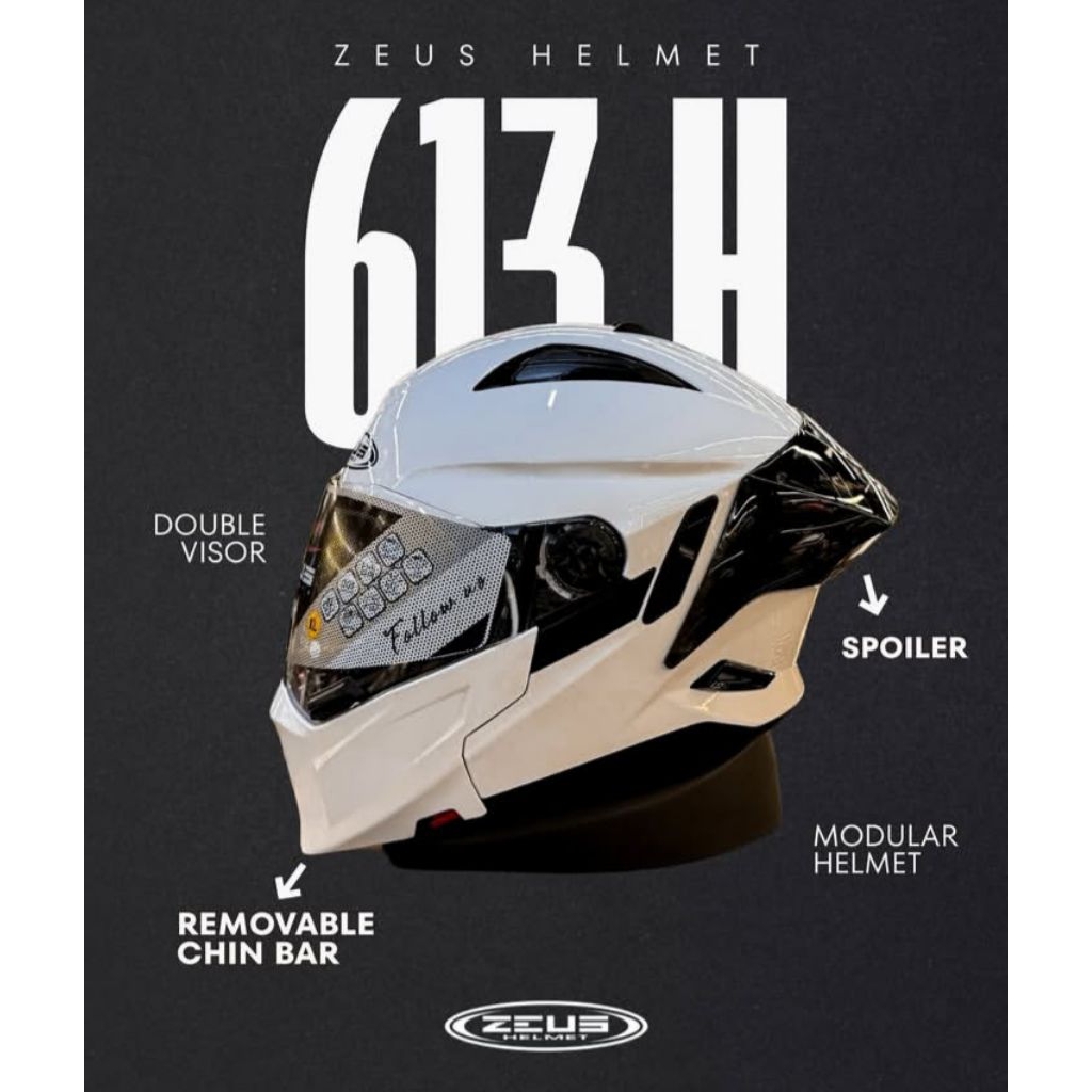 HELM ZEUS 613H WHITE WITH SPOILER PAKET GANTENG MODULAR CROSSOVER TOURING