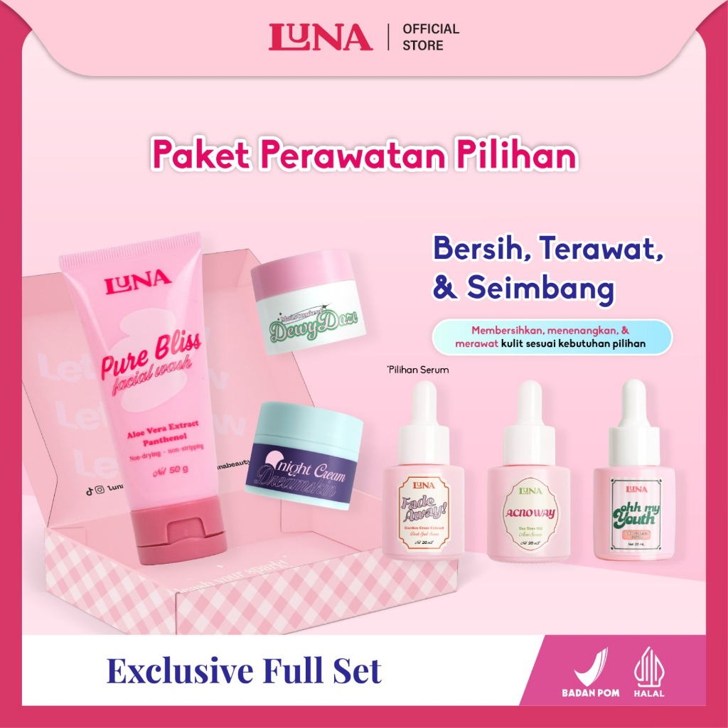 (Special Package) Luna Skincare Moisturizer, Night Cream, Serum Darkspot, Serum Acne BPOM - Perawata