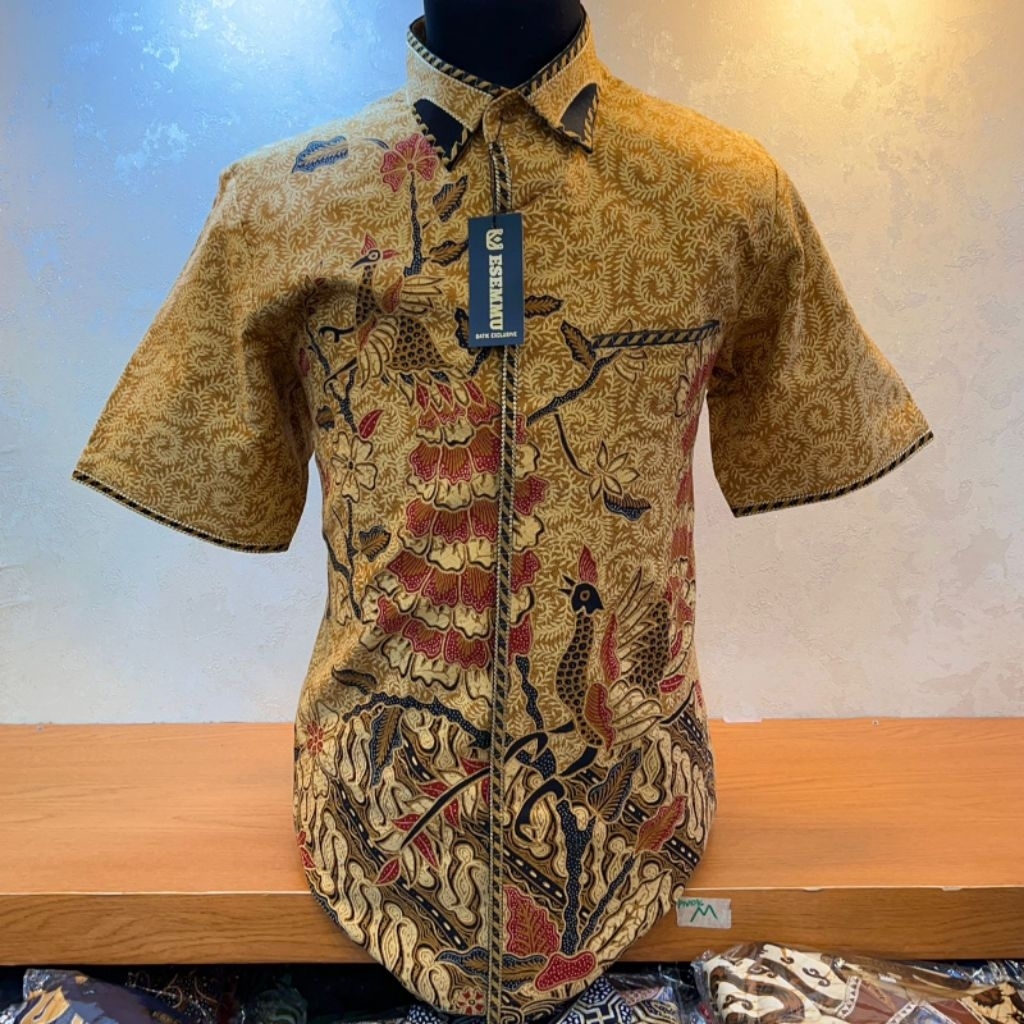 kemeja batik pria smock model semi jas jahitan butik bahan dobby solo cabutan premium esemmu batik
