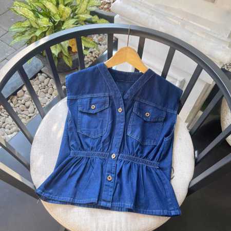 ZORA VEST OUTER WANITA TANPA LENGAN / VEST JEANS KOREAN VINTAGE / ROMPI JEANS KARET PINGGANG