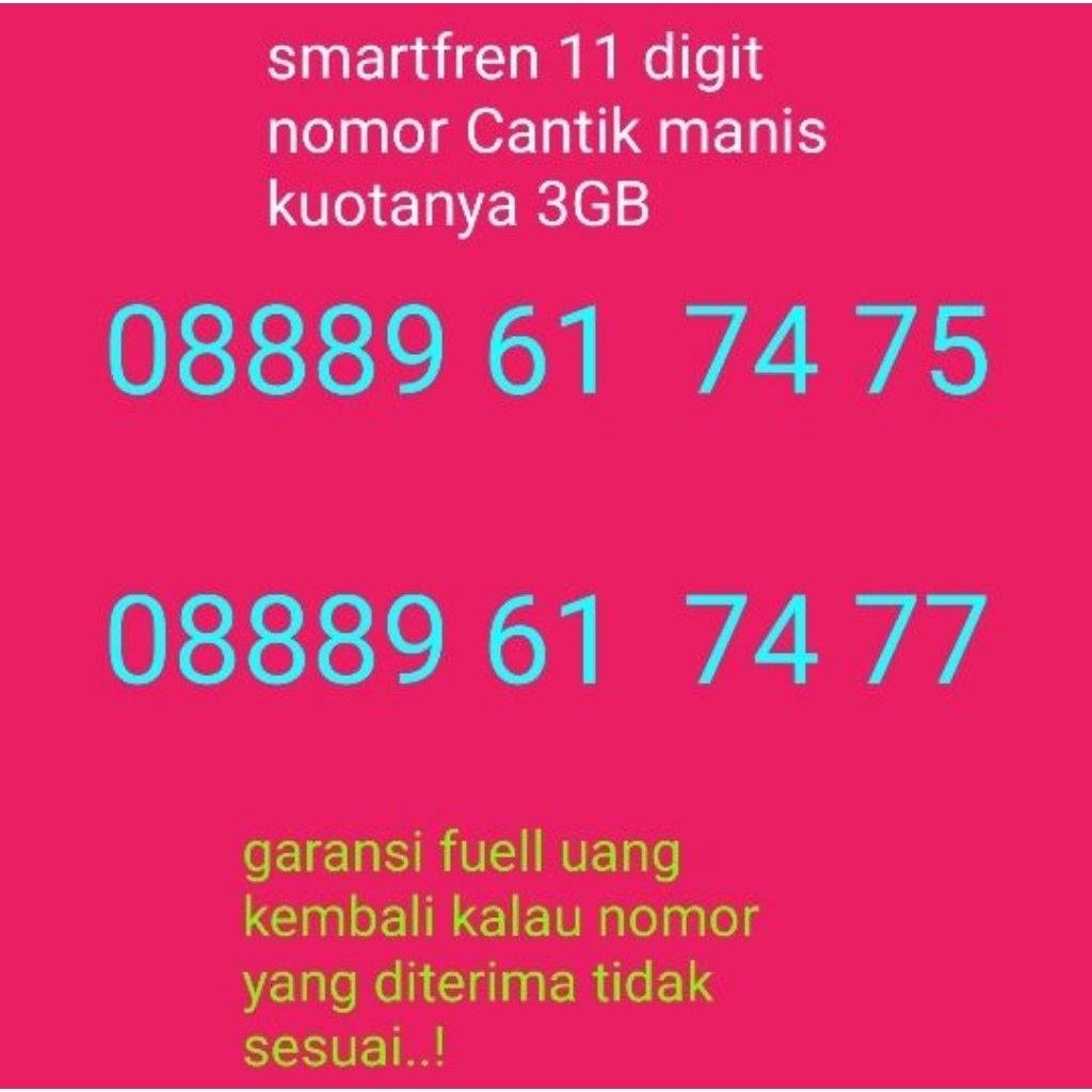 Smartfren 11digit nomor Cantik kuotanya 3GB