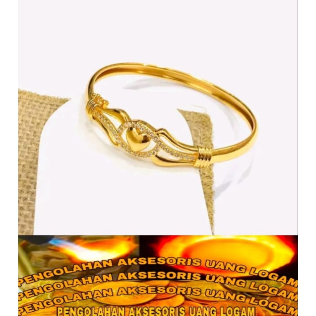 Gelang Tangan Bangle Permata Love Bahan koin 91  Logam ori Lapis emas anti karat