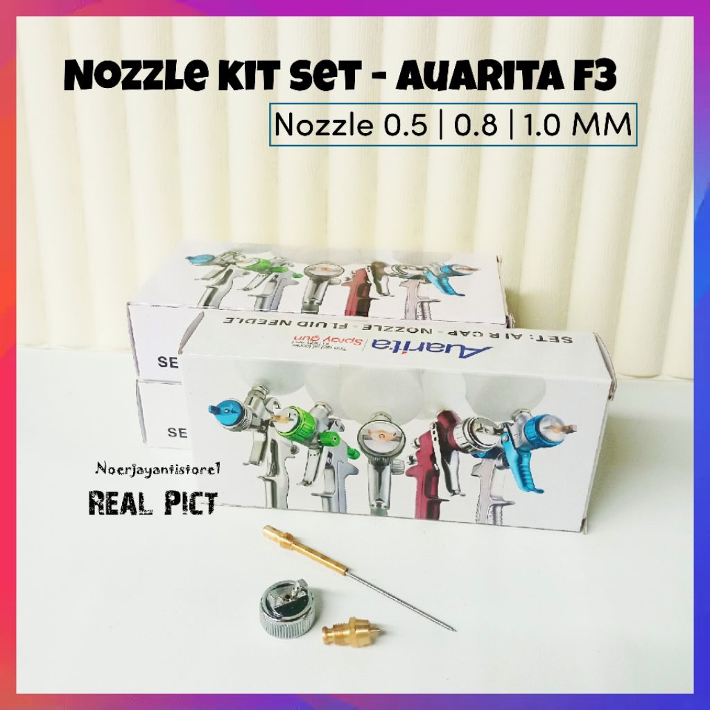 READY -Nozzle dan jarum kit set Auarita F3 Ukuran 0.5MM | 0.8 MM | 1.0MM untuk spray gun penyemprot 