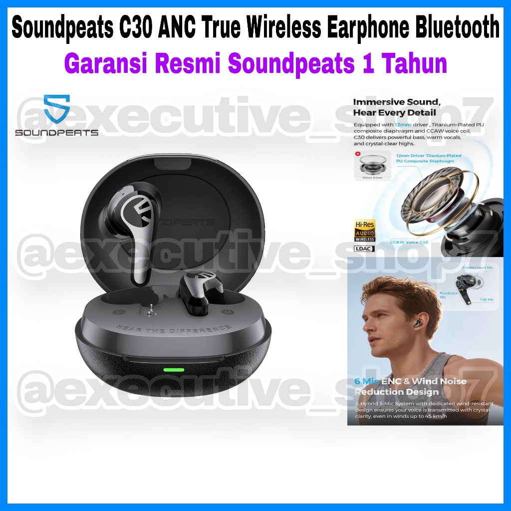 Soundpeats C30 ANC True Wireless Earphone Bluetooth - Garansi Resmi Soundpeats 1 Tahun