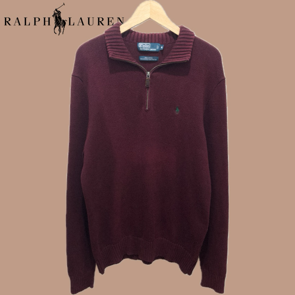 Polo Ralph Lauren Maroon Half Zip Cotton Sweater