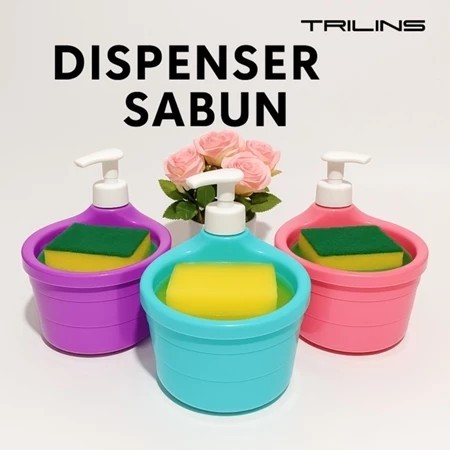 TEMPAT SABUN BULAT 1000ml + Spons Cuci Piring Dispenser Sabun Cair Pump Viral MR.DIY Unik Murah