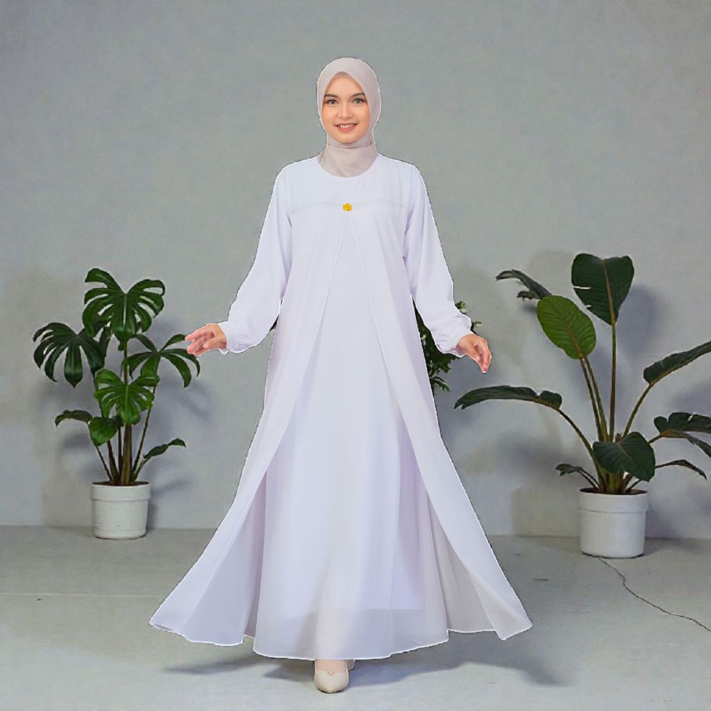 Gamis Polos Putih Bersih Elfiraza | Ceruty Babydoll Premium | Elegan Mewah