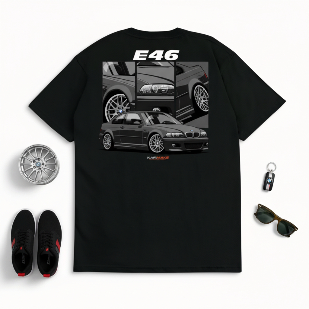 KARIMAKE Kaos Baju BMW E46 M3 Collage Tshirt Otomotif Euro Enthusiast Sport Car Cotton 24s