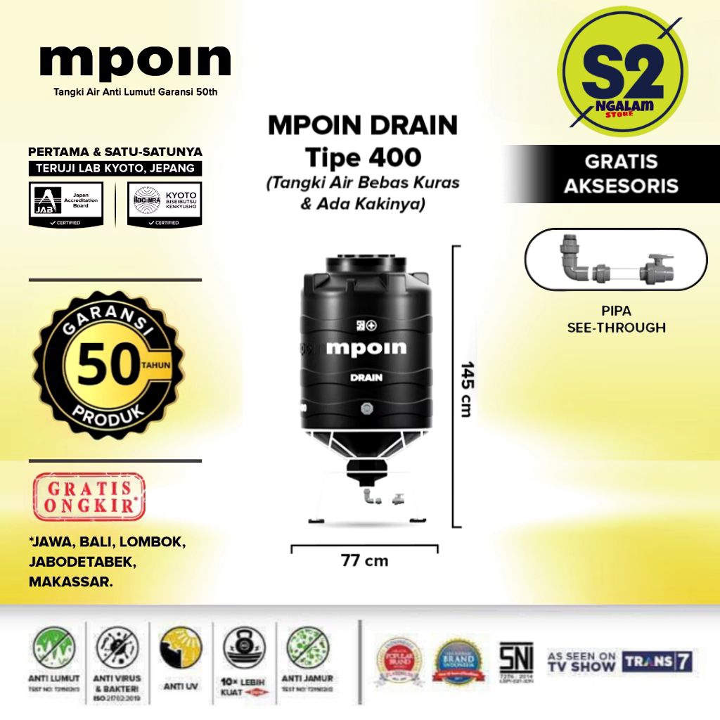 Tandon Air /Toren Air /Tangki Air - MPOIN DRAIN 400 Liter (Invoice)