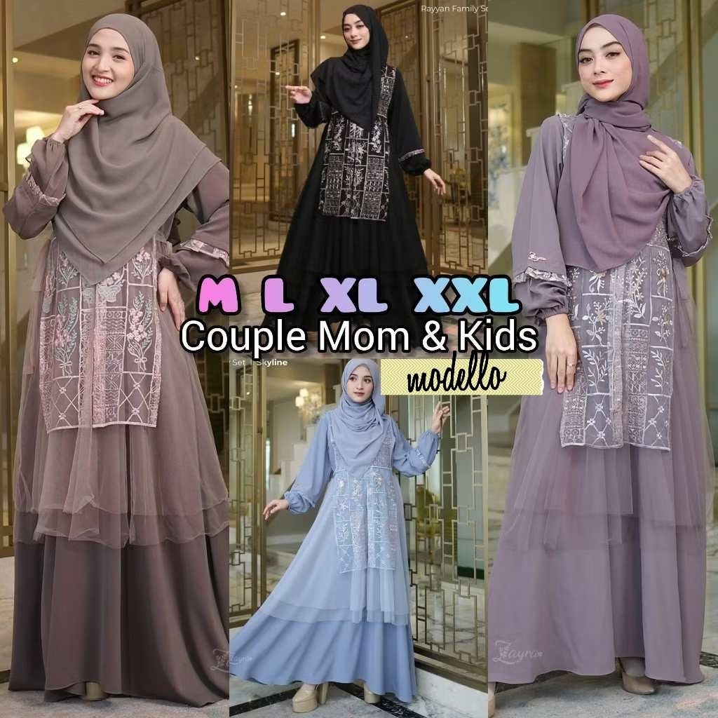 RAYA DRESS COUPLE SET IBU DAN ANAK (TANPA HIJAB) GAMIS CERUTY BABYDOLL MIX BRUKAT  MOM KIDS ANAK UMU