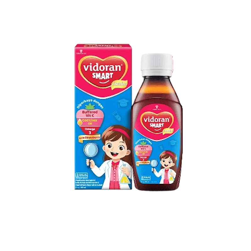 Sirup Vitamin Anak Vidoran Smart Rasa Strawberry 100 ml - Nutrisi Otak, DHA, Vitamin B Kompleks