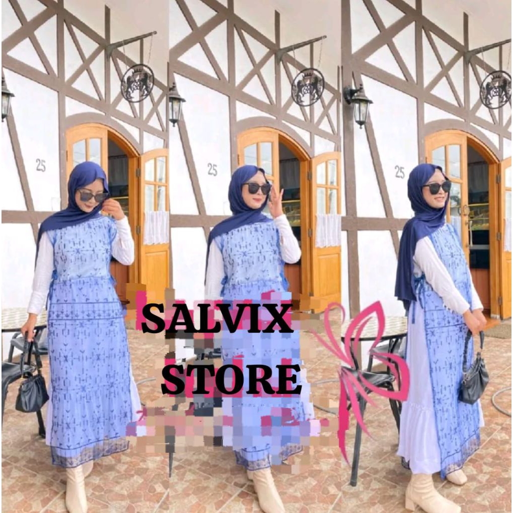 Outer Long Vest Brokat Tali Samping Motif Brokat Random