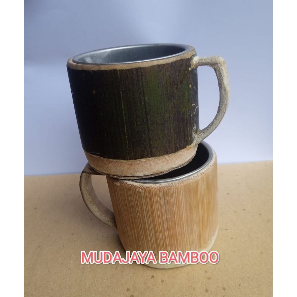 CANGKUR MURAH MUG GELAS BAMBU POLOS DALAM STANLESS GROSIR MURAH