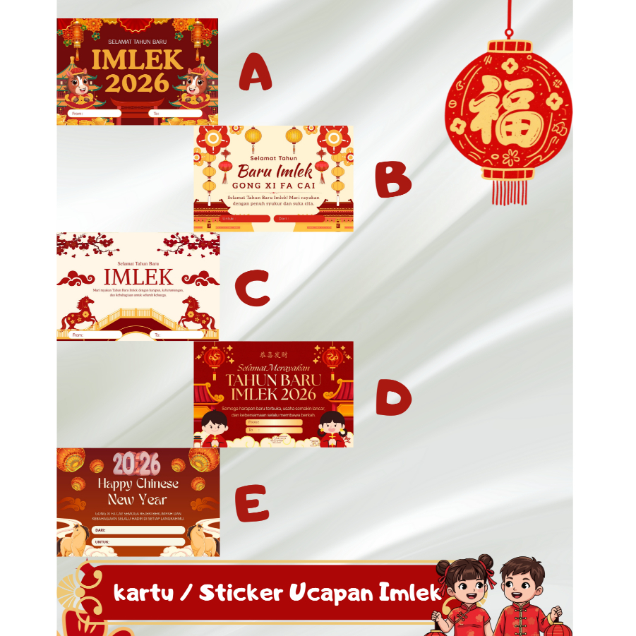(9 pcs) KARTU UCAPAN IMLEK / STICKER UCAPAN IMLEK/ Kartu ucapan chinese new year / sticker imlek/ St