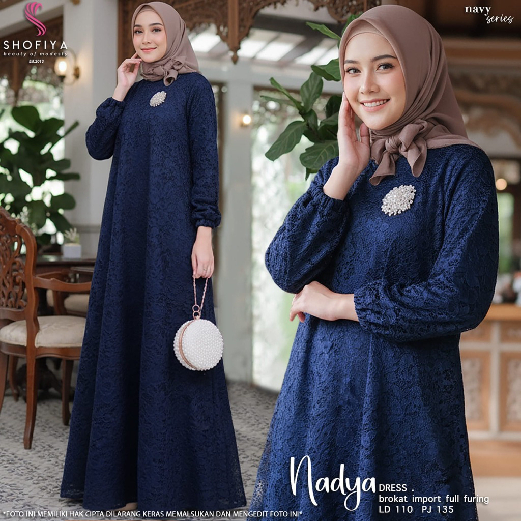 Gamis Brokat Nadya Dress Shofiya Baju Pesta Muslimah Premium Brokat Import Full Furing Dress Kondang