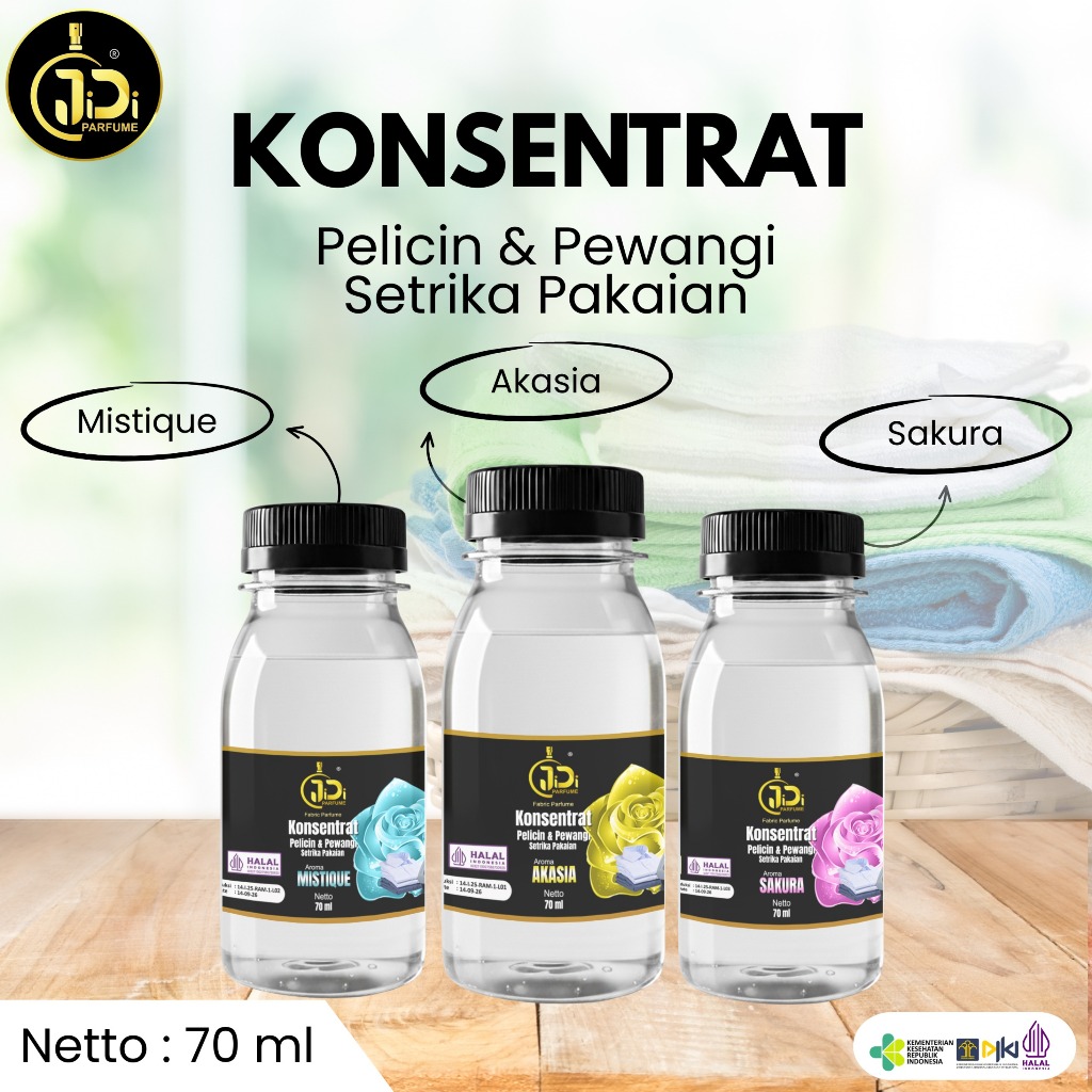 KONSENTRAT Pelicin Pewangi / Biang Pewangi Pelicin Setrika Pakaian 70Ml untuk 1Liter