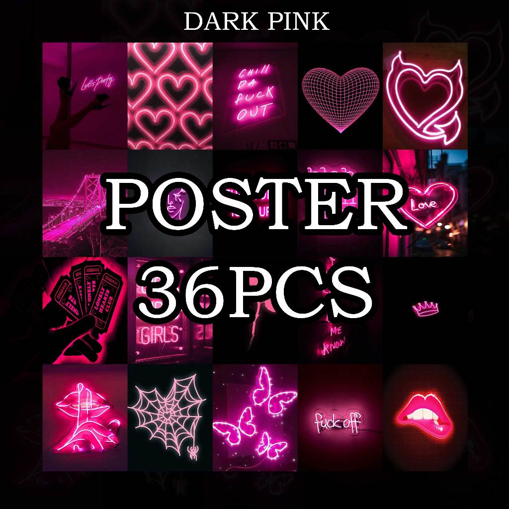 Poster 1Set 36Pcs Dark Pink Poster Kamar Cewek Poster Tembok Rumah Poster Aesthetic Cewek Pink