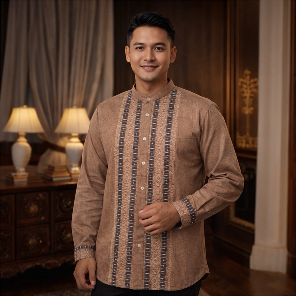 Baju Koko Sagati Fashion Pria Dewasa Lengan Panjang Adem Motif Salur Mix Koko Salaf Bahan Katun Madi