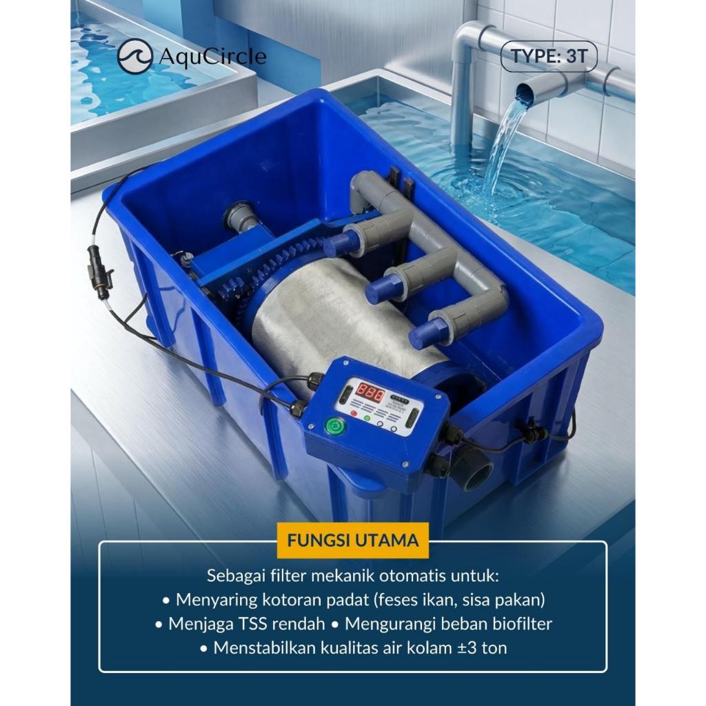 Micro Rotary Drum filter 3T - RDF - Box Solid Filter drum mini, untuk kolam ikan - akuarium dan tank