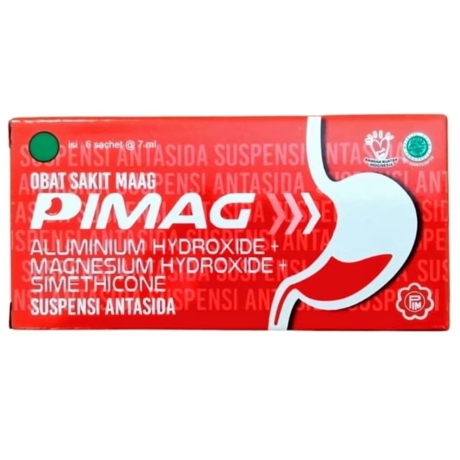 PIMAG Suspensi Antasida (6 Sachet @ 7ml /Dus) - Obat Sakit Maag Sirup Suspensi
