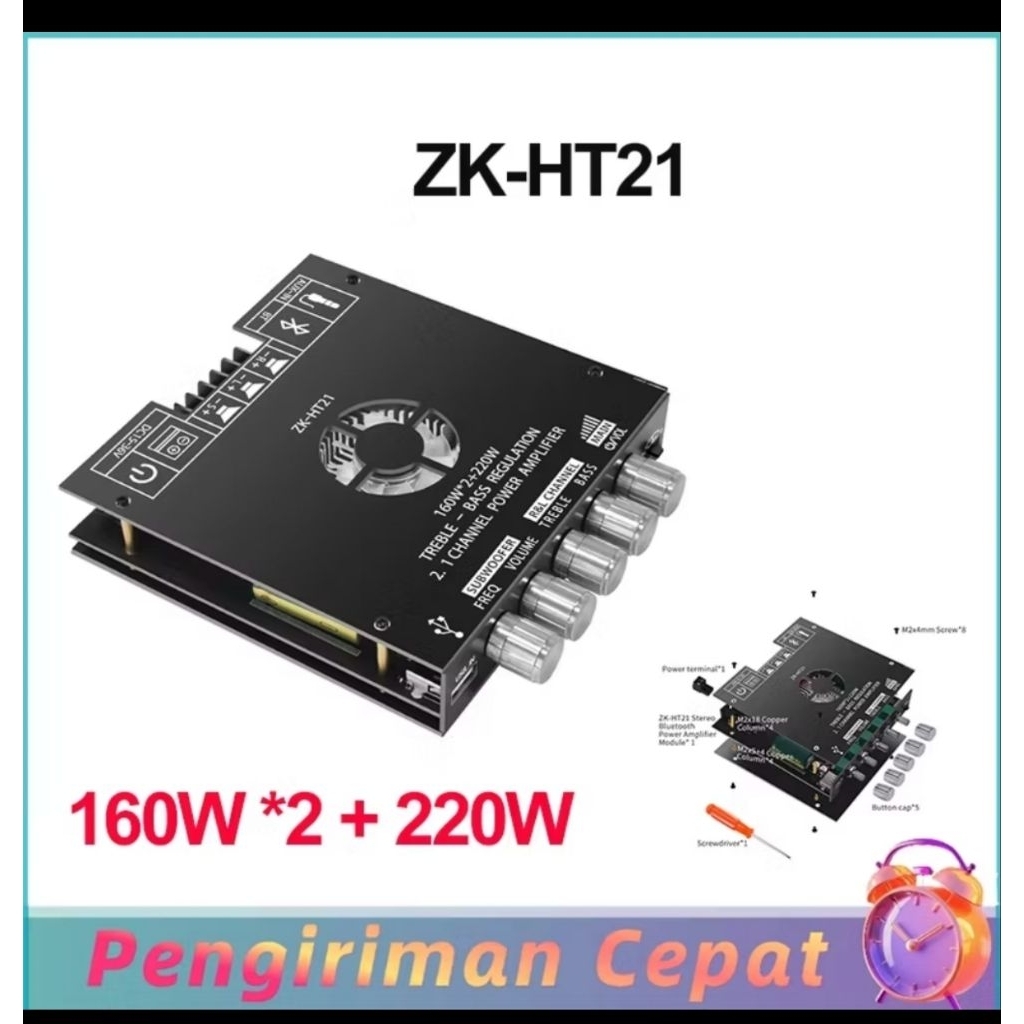 ZK-HT21 Digital Power Amplifier TDA7498E Bluetooth 5.0 Penguat Subwoofer Papan 160WX2+220W 2.1