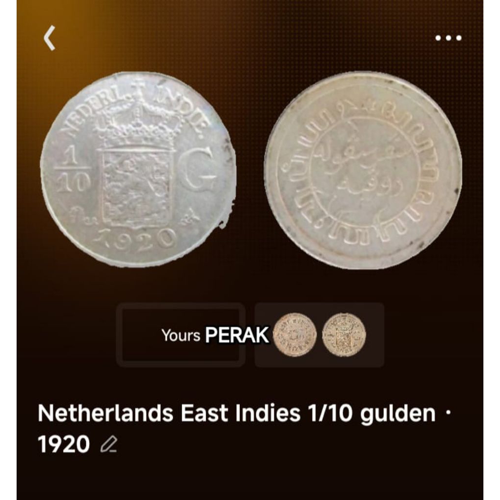 Koin Perak Kuno 1/10 Sepersepuluh Gulden Wilhelmina 1920-1945 Nederlandsch Indie koleksi coin Lama U