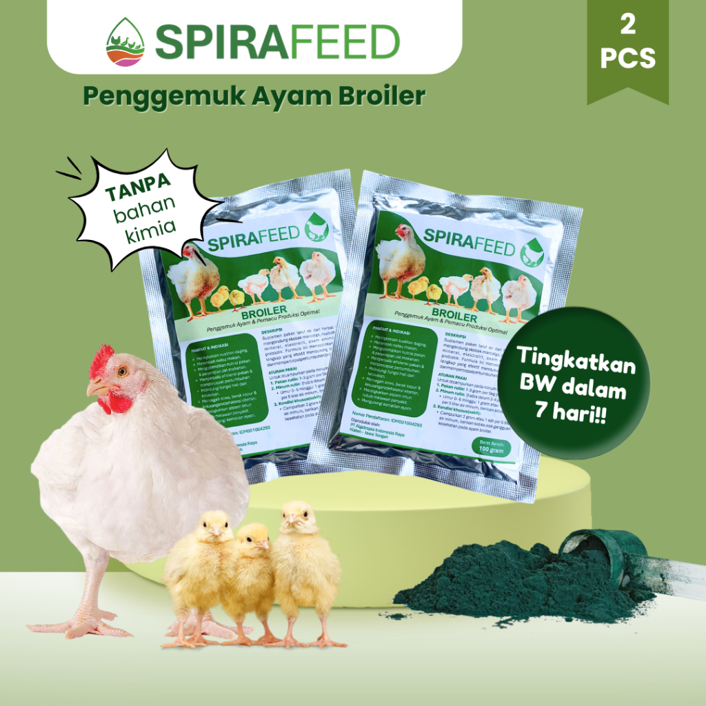 SPIRAFEED BROILER | Suplemen Pakan Ayam Broiler 2pcs | Penggemuk Ayam Pedaging Serbuk Larut