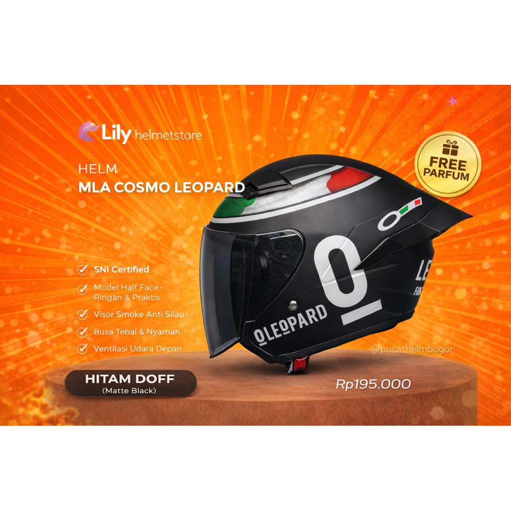 Helm Half Face MLA Cosmo Leopard Sni Pria Wanita Dewasa Helmet Motor Touring Free Spoiler