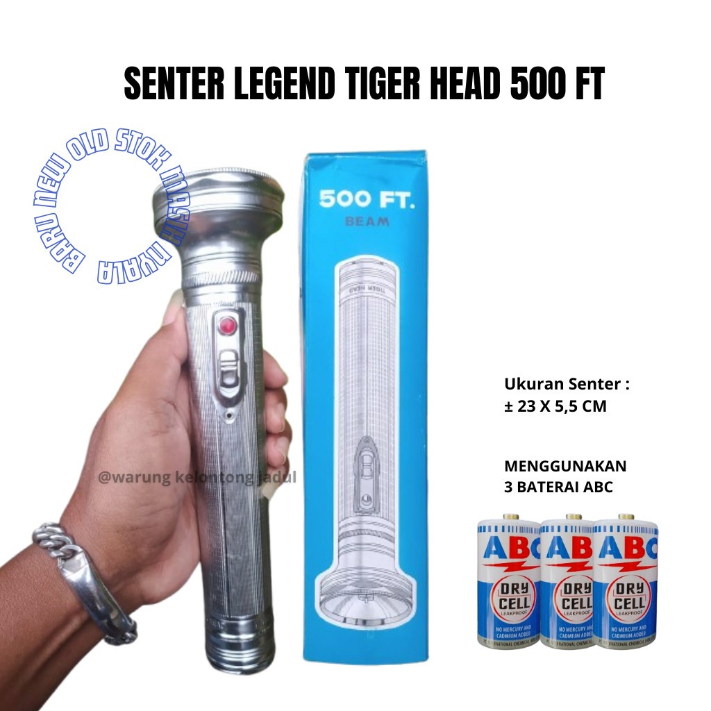 [ KONDISI NYALA TERANG ] SENTER SENTOLOP JADUL TIGER HEAD 500FT BATERAI BESAR FLASHLIGHT NEW OLD STO