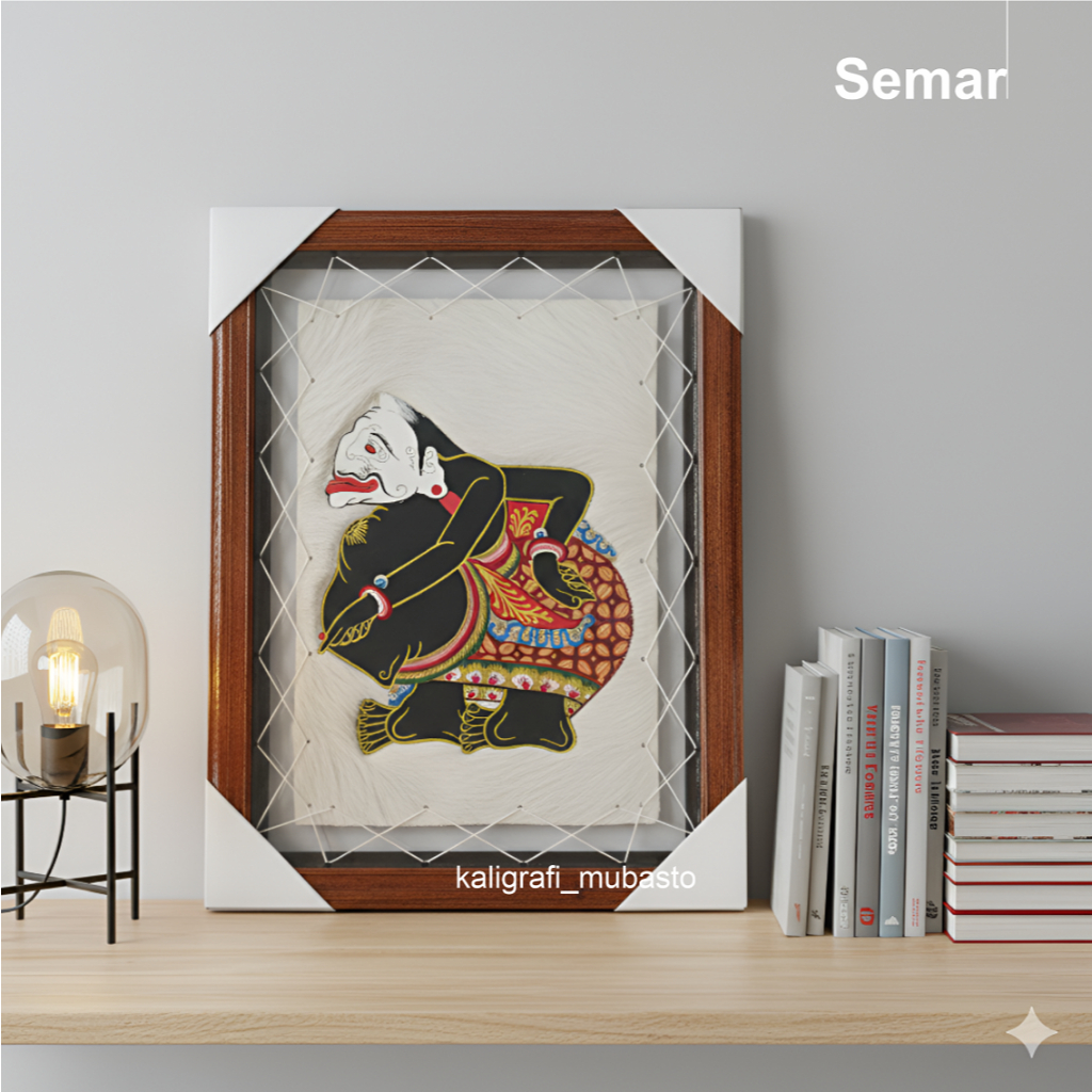 Hiasan Dinding Kaligrafi Lukisan Wayang Semar Kulit Kambing Handmade 45x35cm