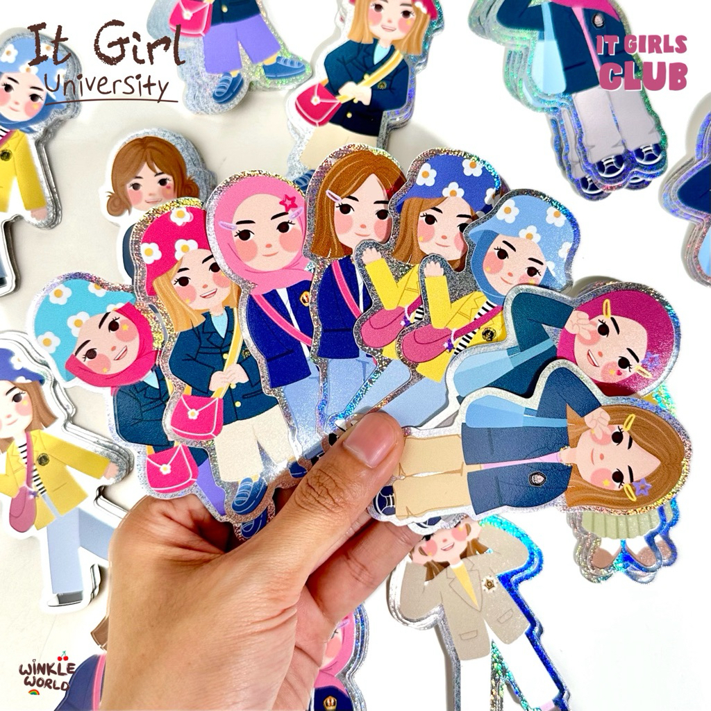 Winkleworld Sticker Hologram It Girl University / Sticker Cartoon Girl Campus / Sticker Y2K Hologram