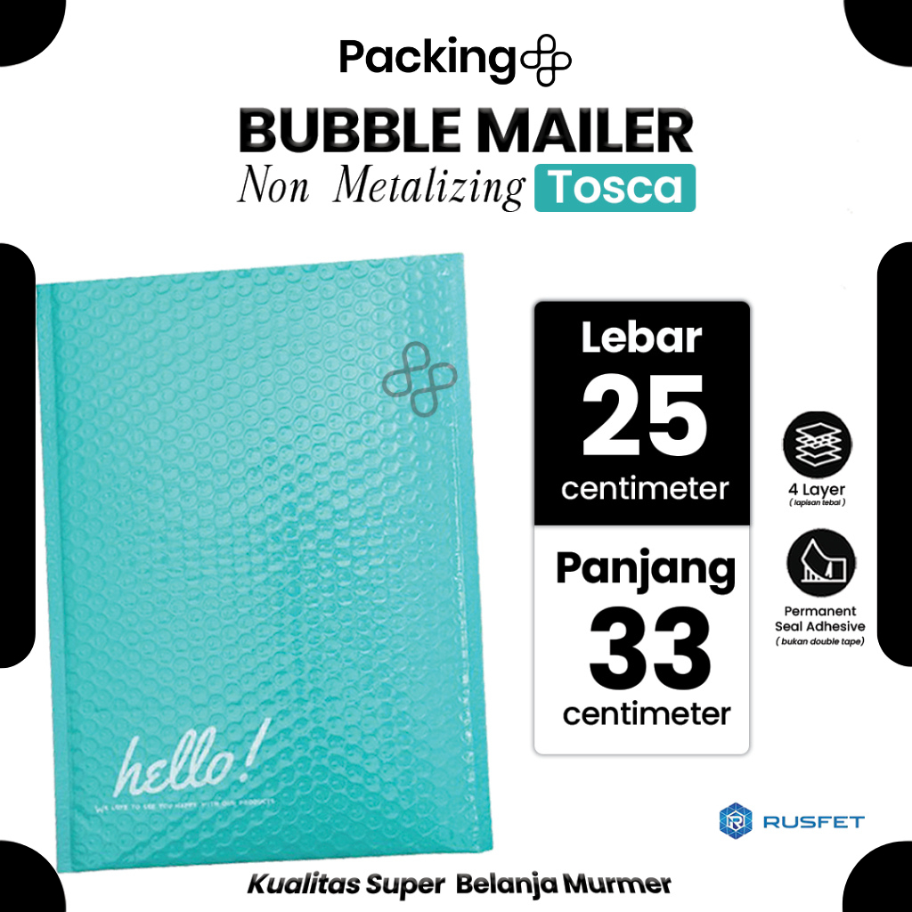 Amplop Security Bubble Mailer Tosca (Biru) Glossy 25 x 33cm Premium Solid Color Rusfet Harga Satuan