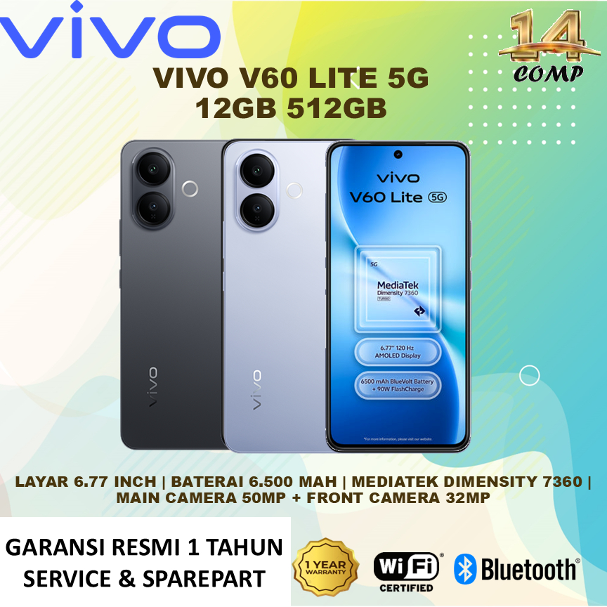Vivo V60 Lite 5G 12/512 Gb Garansi Resmi 100% Original Prosesor MediaTek Dimensity 7360 RAM 12GB ROM