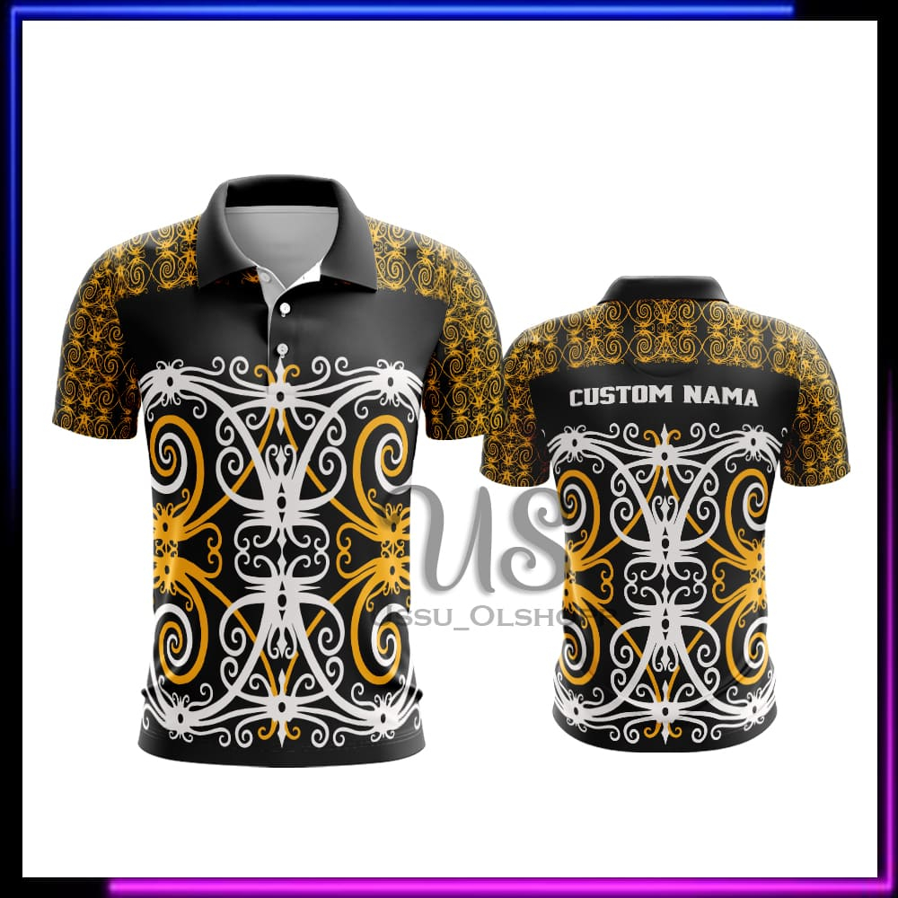 Jersey Berkerah Batik Dayak / Kaos Batik Dayak Lengan Panjang / Baju Batik Dayak Kalimantan Terbaru