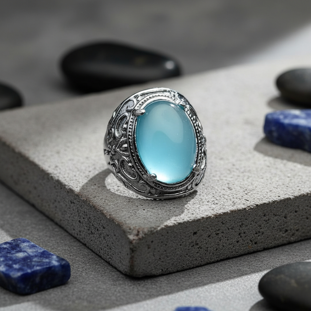 Batu Cincin Akik Anggur Biru Langit Keren Mewah Elegan