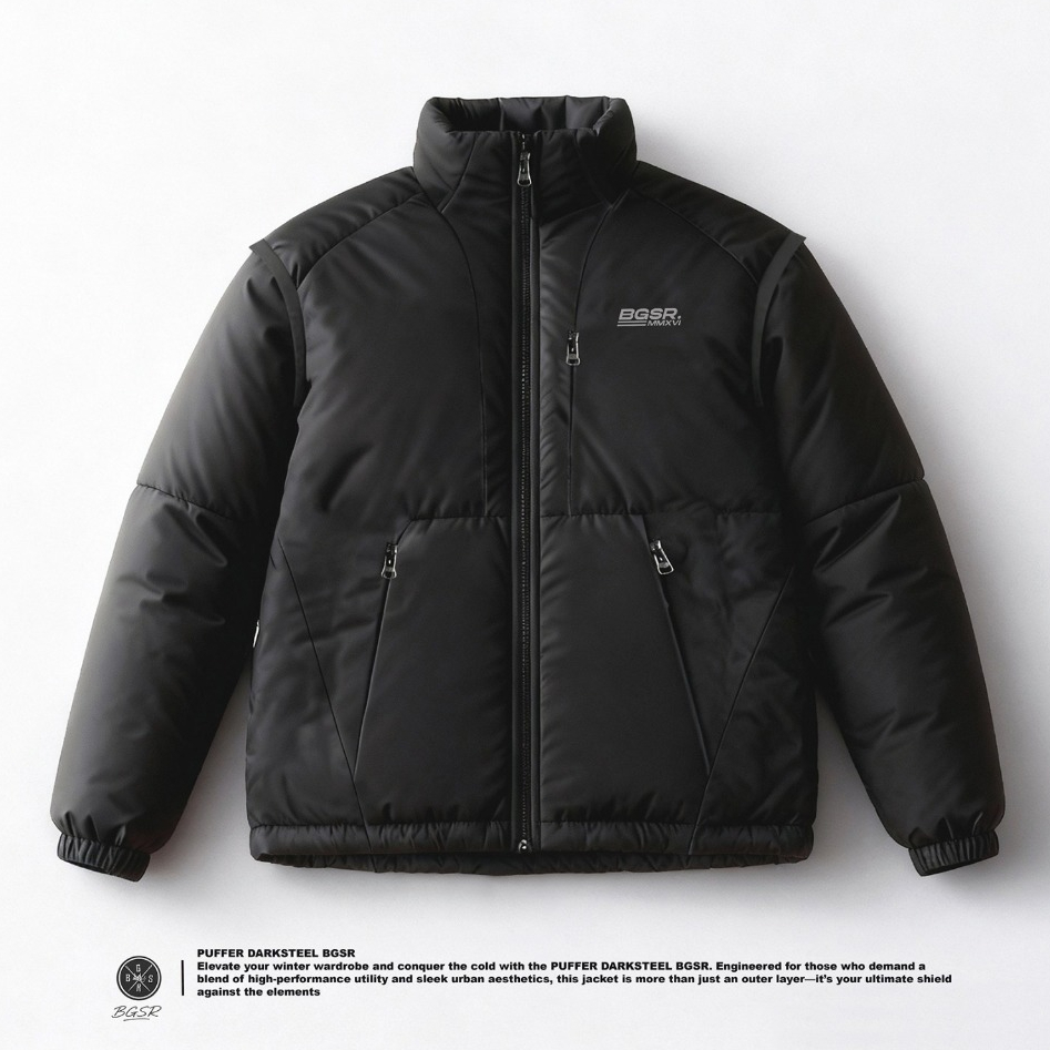 TERBARU Jaket pria puffer black Harrington Down Jacket tebal gelembung hangat lengan bisa lepas pasa