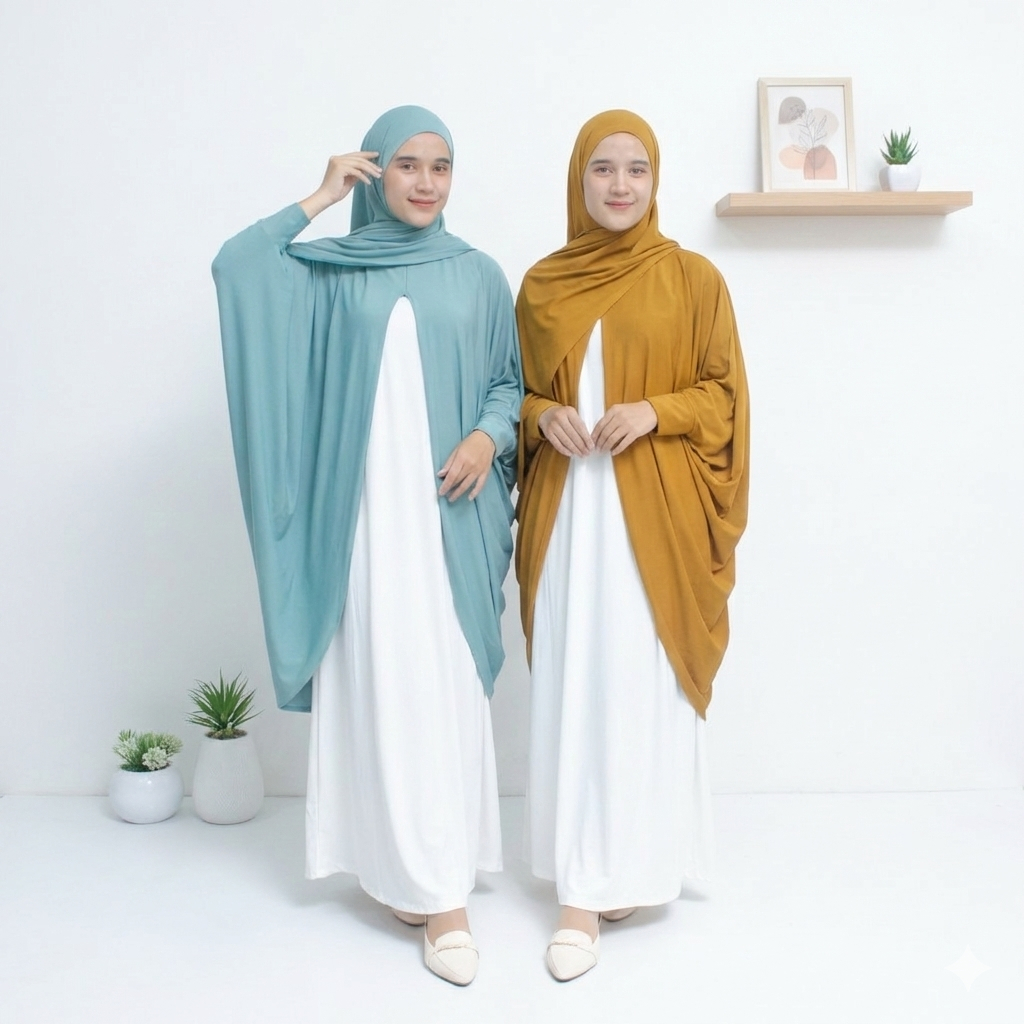 Gamis Syar'i Setelan Muslimah Alika Oneset 4 In One Jilbab Abaya Instant Bahan Jersey Zoya Premium