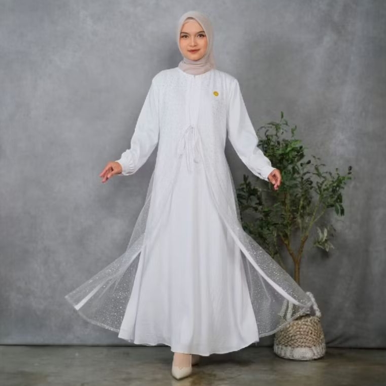 Dress Gamis Aisha Polo Linen Premium Kombinasi Brokat