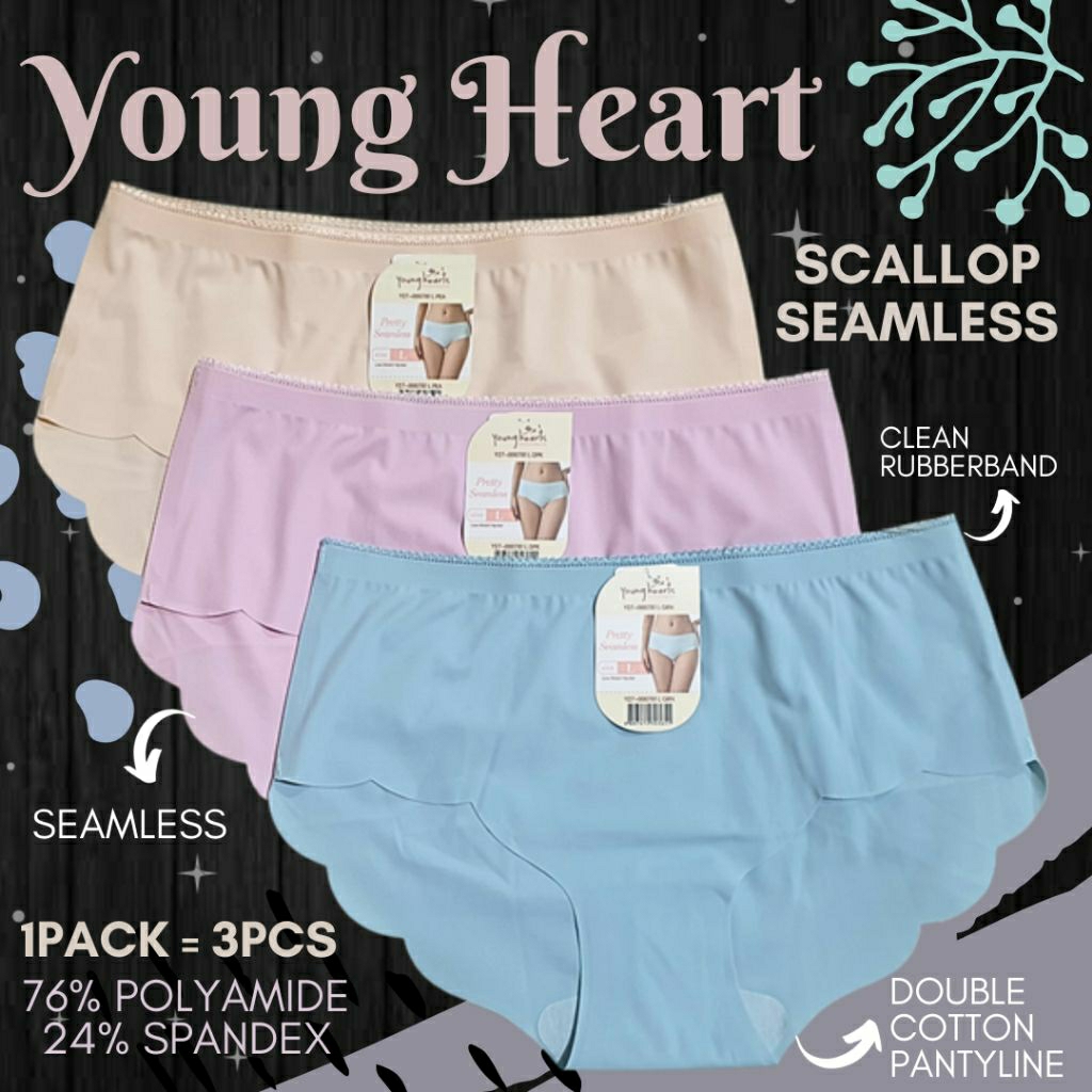 youngheart panty pack scallop seamless/celana dalam wanita branded katun murah