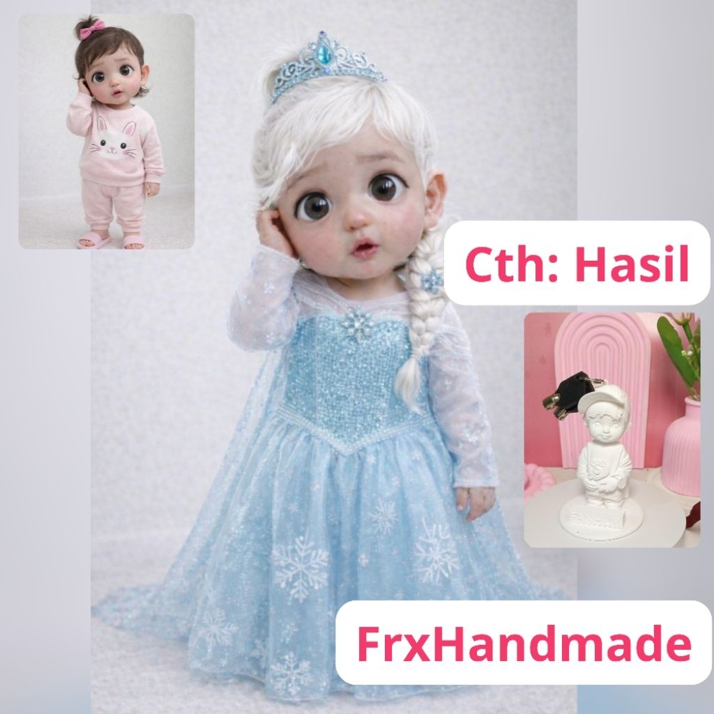 DARI FOTO KAMU Gantungan Kunci Custom RATU ELSA CHARACTER STYLE Mainan anak - BISA UNTUK RESLETING T