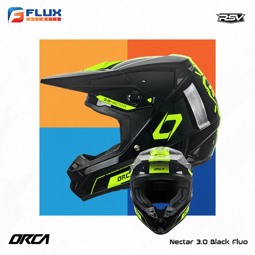 [ORIGINAL RSV] Helm RSV X ORCA Atom Nectar 3.0 Black Fluo | Helm Trail Cross Supermoto (FLUX HELMETS
