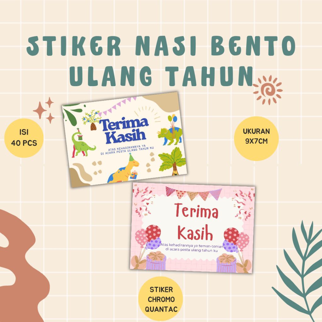 CETAK STIKER NASI BENTO ULTAH ANAK MURAH ISI 40 PCS