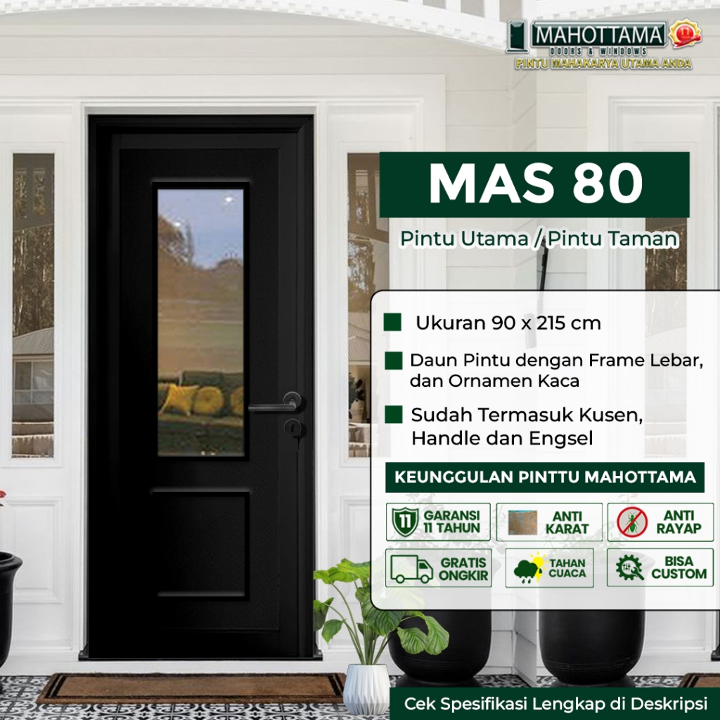 MAHOTTAMA MAS80 - Pintu Aluminium Rumah Utama Kamar Tidur / Mandi 90 x 215 Bisa Custom Ukuran Almuni
