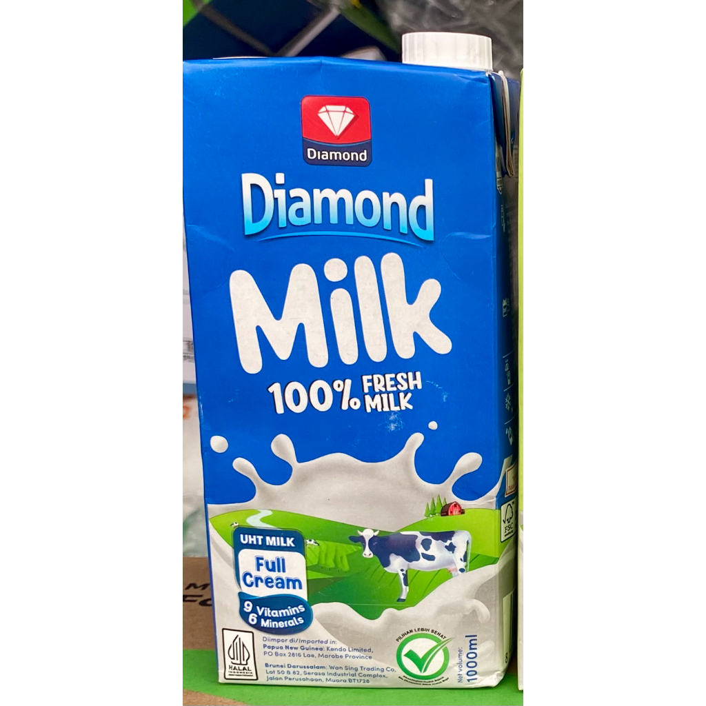 Diamond UHT reguler fresh milk susu cair murni full cream plain 1 liter biru tua untuk cafe kopi bak
