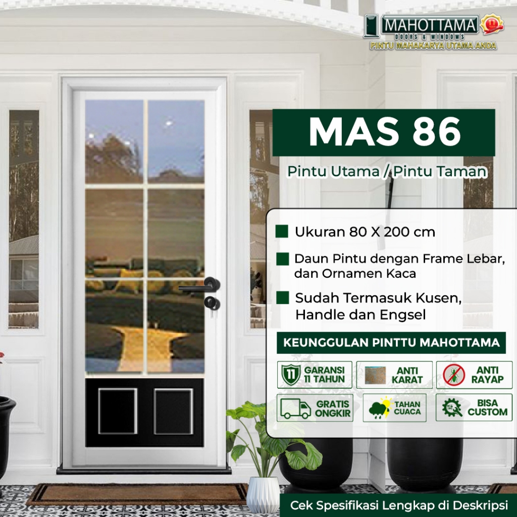 MAHOTTAMA MAS86 - Pintu Aluminium Rumah Utama Kamar Tidur / Mandi 80 x 200 Bisa Custom Ukuran Almuni