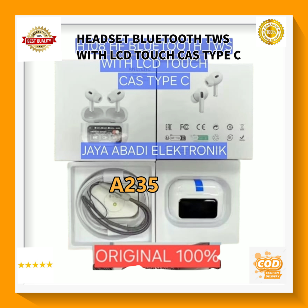 A235 HF BLUETOOTH ORI 100% TWSWITH LCD TOUCH CAS TYPE C HEADPHONE SPORT H108  OLAHRAGA BLUETOOTH BIS
