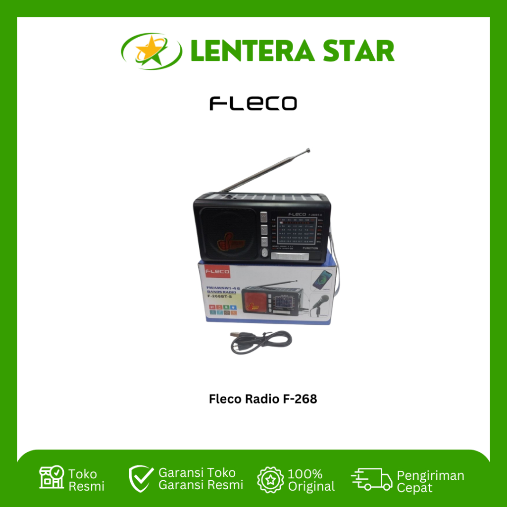 Fleco F-268BT-S Radio Surya Bluetooth Radio klasik Radio senter bulat