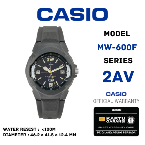 Casio General MW-600F-2AVDF / MW-600F-2AV / MW-600F Jam Tangan Pria Analog Karet Original